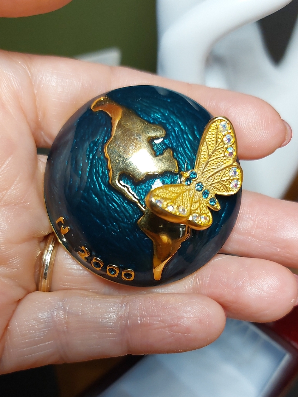 Limited Edition Millennium Butterfly Globe Brooch AB Crystals Enamel